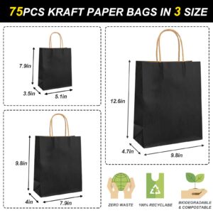 Moretoes 75pcs Black Gift Bags with Handles, (8-10-12inch) Assorted Sizes Gift Bags Bulk, Kraft Paper Bags for Small Business Bags, Shopping Bags, Retail Bags, Party Bags, Favor Bags