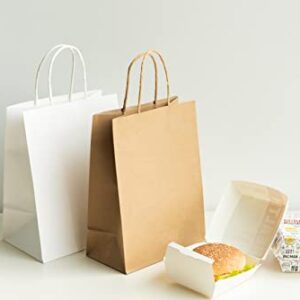 RACETOP White Paper Bags with Handles Bulk,8"x4.5"x10.8" 50Pcs,Paper Bags Birthday Wedding Party Favors Grocery Retail Shopping Business Goody Craft Gift Bags