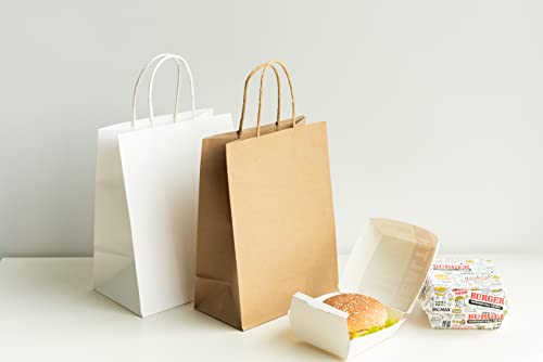 RACETOP White Paper Bags with Handles Bulk,8"x4.5"x10.8" 50Pcs,Paper Bags Birthday Wedding Party Favors Grocery Retail Shopping Business Goody Craft Gift Bags