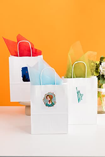 RACETOP White Paper Bags with Handles Bulk,8"x4.5"x10.8" 50Pcs,Paper Bags Birthday Wedding Party Favors Grocery Retail Shopping Business Goody Craft Gift Bags