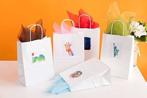 RACETOP White Paper Bags with Handles Bulk,8"x4.5"x10.8" 50Pcs,Paper Bags Birthday Wedding Party Favors Grocery Retail Shopping Business Goody Craft Gift Bags