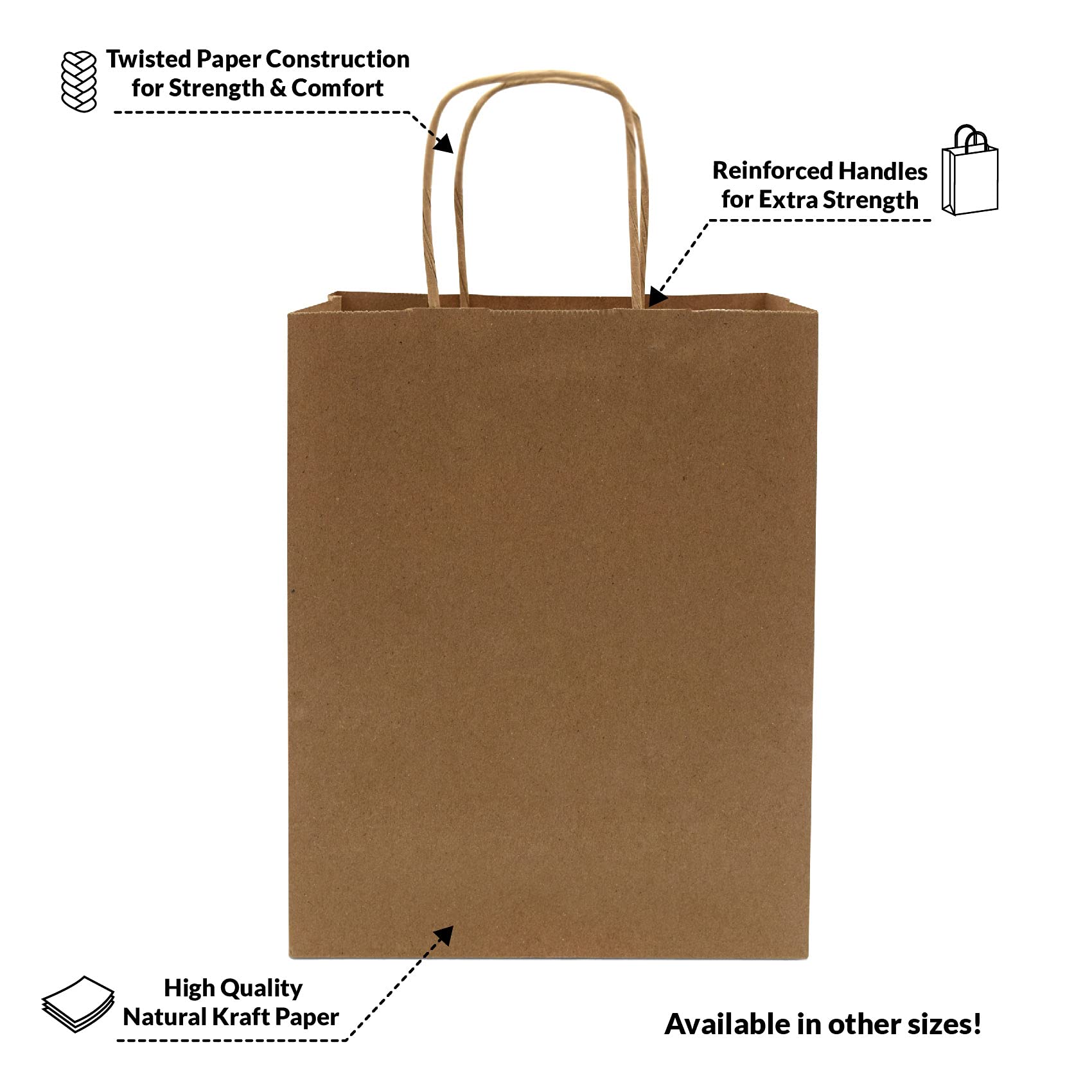 Brown Paper Bags with Handles - 8x4x10 Inch 50 Pack Small Kraft Shopping Bags, Craft Gift Totes in Bulk for Boutiques, Small Business, Retail Stores, Birthdays, Party Favors, Jewelry, Merchandise