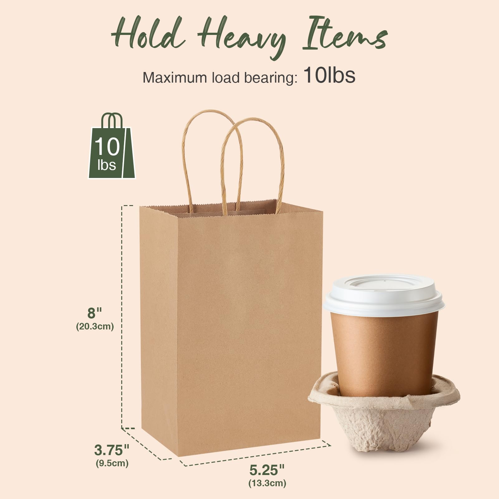 GSSUSA 50 Pcs Brown Kraft Paper Bags 5.25x3.75x8, Small Paper Bags with Handles for Shopping, Gift, Merchandise, Retail, Party Favor, Wedding, Gift Bags, Bags for Small Business, Boutique