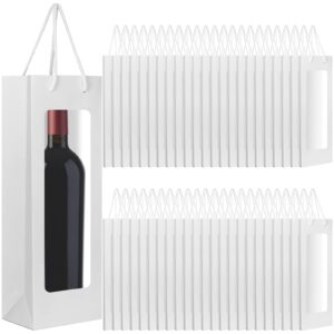 50 Pcs Wine Gift Bag with Window 4.9" x 3.6" x 14.2" Kraft Paper Wine Bags with Windows Kraft Paper Flower Wrapping Bag Transparent Window Bags for Valentine's Day Birthday Wedding Party Gift (White)