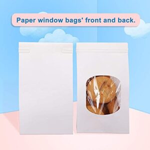 BagDream Bakery Bags with Window Kraft Paper Bags 50Pcs 3.54x2.36x6.7 Inches Tin Tie Tab Lock Bags White Window Bags Cookie Bags, Coffee Bags, Treat Bags, Popcorn Bags