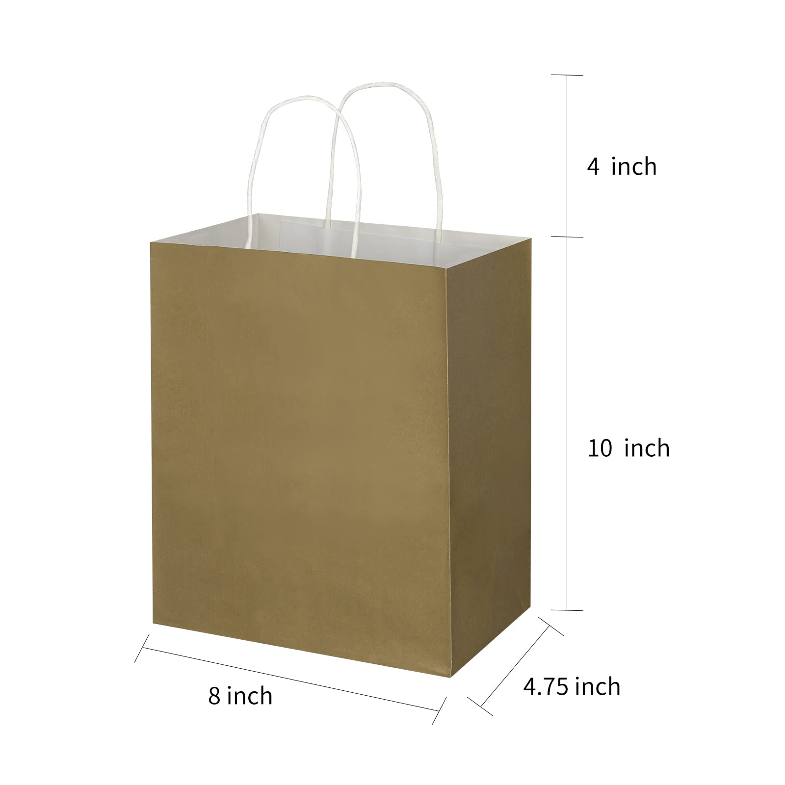 Toovip 50 Pack 8x4.75x10 Inch Medium Gold Kraft Paper Bags with Handles Bulk, Gift Wrap Bags for Favors Grocery Retail Party Birthday Shopping Business Goody Craft Merchandise Take Out Bags Sacks