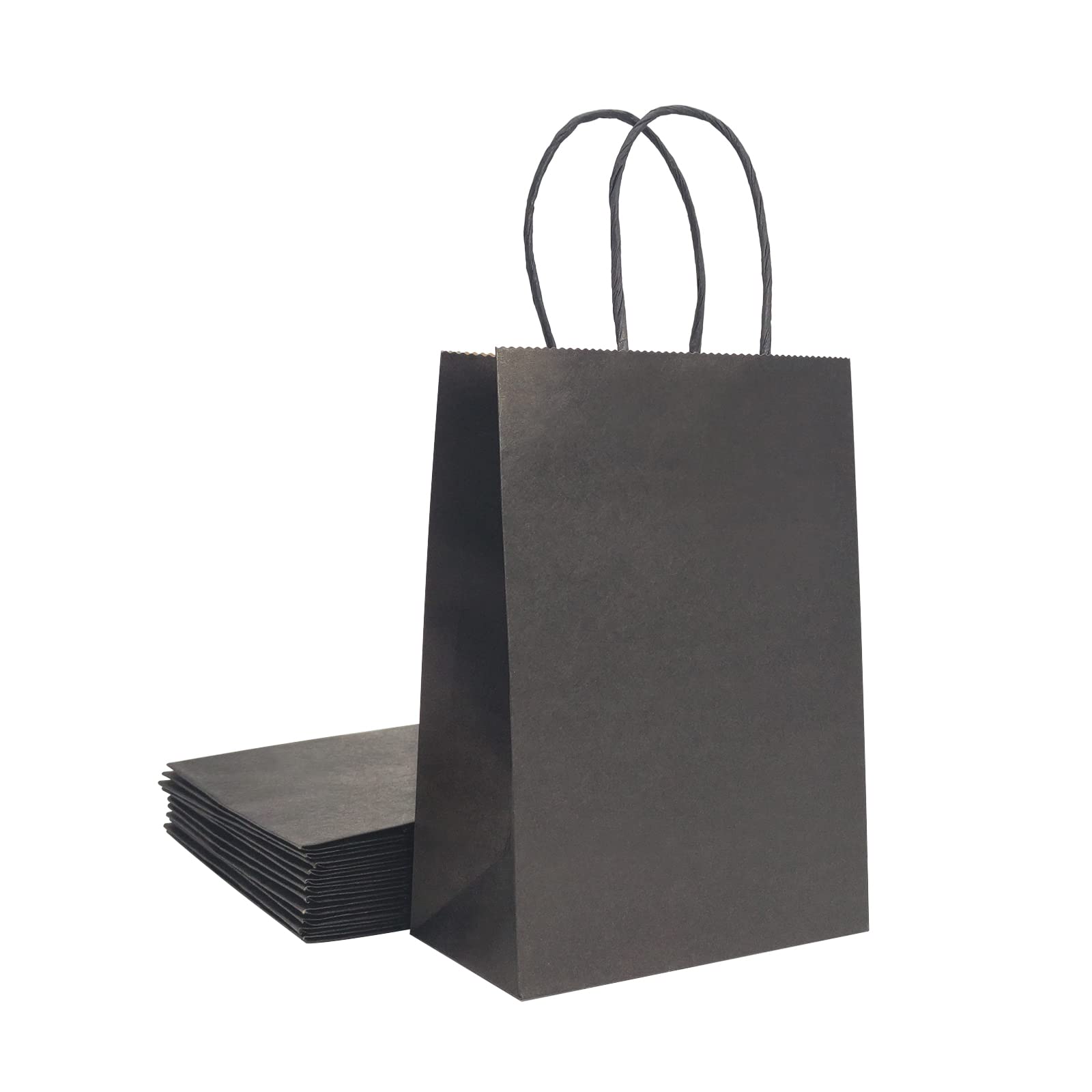 GARROS Black Kraft Paper Bag 5.8x3x8.3 inches,12-Pcs, Gift Bags, Kraft Bags With Handles Easter Day,Chrismas，Thanksgiving, Paper Shopping Bags, Craft Bags, Merchandise Bags (Black)