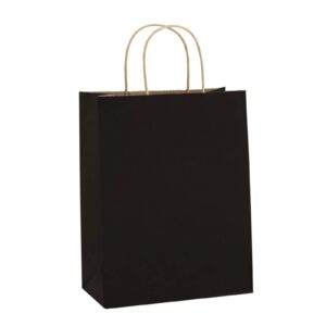 bagdream recyclable kraft paper gift bag, 8x4.25x10.5 inches, 100pcs, black, with handles, bulk, fsc compliant, multipurpose