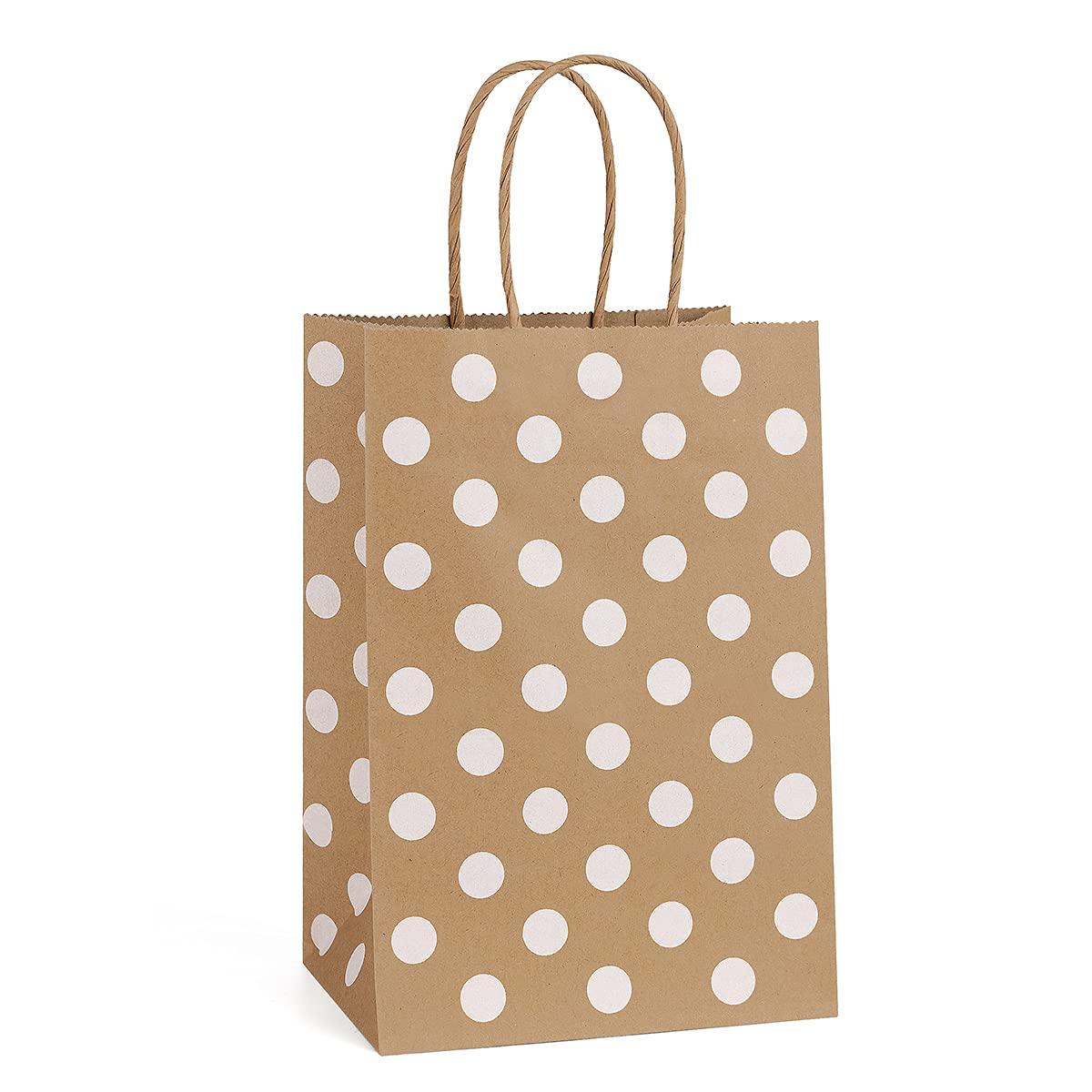 BagDream Small Paper Gift Bags 25Pcs 5.25x3.75x8 Inches Kraft Paper Bags with Handles, Paper Shopping Bags Party Bags Recyclable Kraft Bags Brown Dot Party Bags