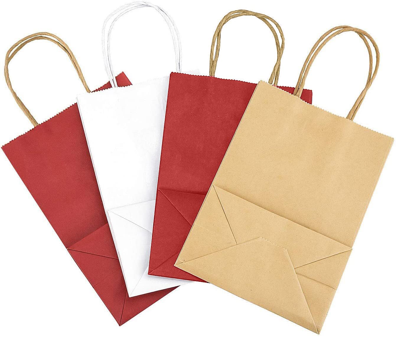 Elegant Supply Solid Print Holiday Gift Twisted Handles Kraft Paper Bags in Bulk, Multipurpose use, Suitable for Every Occasion, 8 X 4.25 X 10.5, White