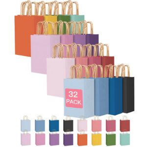 MOORAY 32 Pack Gift Bags with Handles, 7"x3.15"x 8.66" Paper Bags Kraft Bags 16 Different Senior Color Bags Multiple Uses for Wedding, Birthday, Party Supplies and Gifts（Multi01）