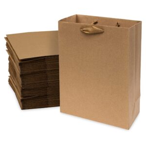 prime line packaging 10x5x13 50 pack medium brown gift bags with ribbon handles, kraft gift bags for gift wrap, wedding, goodie bags, favors, bulk