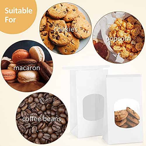 BagDream Bakery Bags with Window Kraft Paper Bags 50Pcs 3.54x2.36x6.7 Inches Tin Tie Tab Lock Bags White Window Bags Cookie Bags, Coffee Bags, Treat Bags, Popcorn Bags