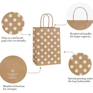 BagDream Small Paper Gift Bags 25Pcs 5.25x3.75x8 Inches Kraft Paper Bags with Handles, Paper Shopping Bags Party Bags Recyclable Kraft Bags Brown Dot Party Bags