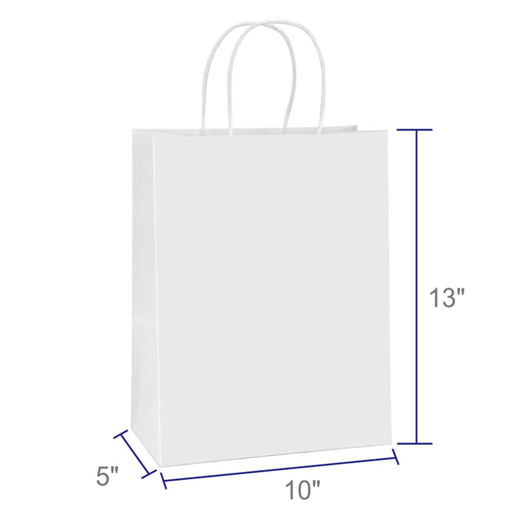 BagDream Paper Bags 10x5x13 100Pcs White Kraft Paper Gift Bags, Shopping Bags, Merchandise Bags, Retail Bags, Party Bags, Gift Bags with Handles Bulk, 100% Recyclable Paper Bags