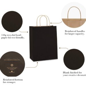 BagDream Recyclable Kraft Paper Gift Bag, 8x4.25x10.5 Inches, 100Pcs, Black, with Handles, Bulk, FSC Compliant, Multipurpose