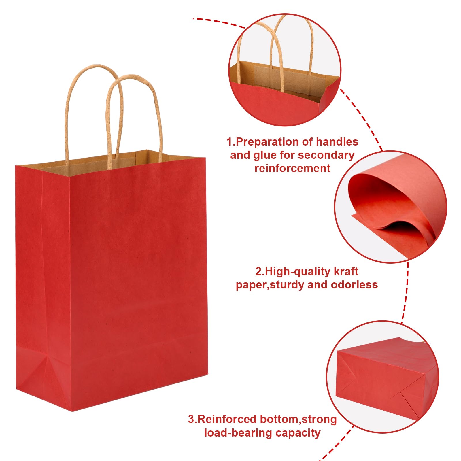 Moretoes 110pcs Red Paper Bags with Handles, 8x4x10 Inch Medium Sizes Gift Bags Bulk, Valentines Day Gift Bags Red Paper Bags for Small Business, Shopping Bags, Party Bags, Favor Bags