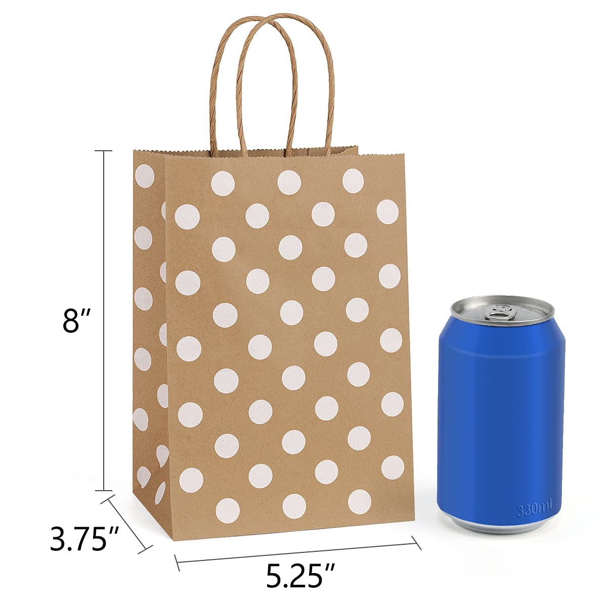 BagDream Small Paper Gift Bags 25Pcs 5.25x3.75x8 Inches Kraft Paper Bags with Handles, Paper Shopping Bags Party Bags Recyclable Kraft Bags Brown Dot Party Bags