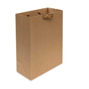 Prime Line Packaging 10x5x13 50 Pack Medium Brown Gift Bags with Ribbon Handles, Kraft Gift Bags for Gift Wrap, Wedding, Goodie Bags, Favors, Bulk