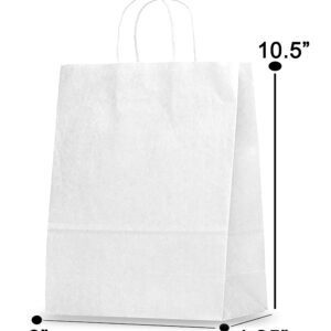 Elegant Supply Solid Print Holiday Gift Twisted Handles Kraft Paper Bags in Bulk, Multipurpose use, Suitable for Every Occasion, 8 X 4.25 X 10.5, White