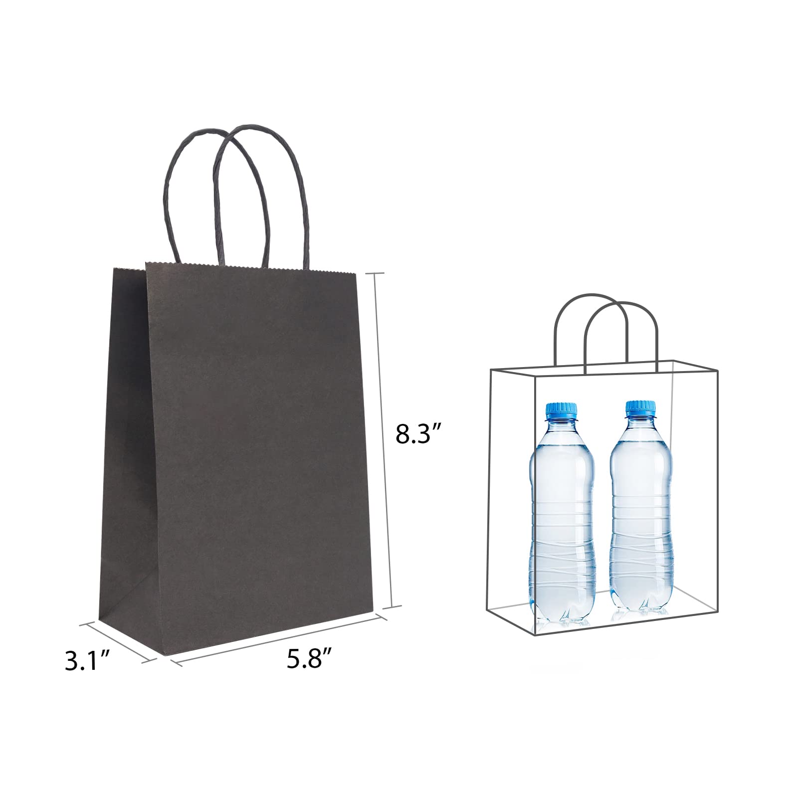 GARROS Black Kraft Paper Bag 5.8x3x8.3 inches,12-Pcs, Gift Bags, Kraft Bags With Handles Easter Day,Chrismas，Thanksgiving, Paper Shopping Bags, Craft Bags, Merchandise Bags (Black)