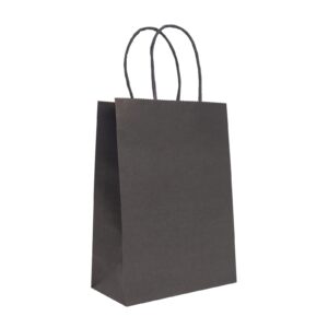 GARROS Black Kraft Paper Bag 5.8x3x8.3 inches,12-Pcs, Gift Bags, Kraft Bags With Handles Easter Day,Chrismas，Thanksgiving, Paper Shopping Bags, Craft Bags, Merchandise Bags (Black)