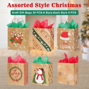 30 Christmas Kraft Gift Bags for Holiday Paper Gift Bags