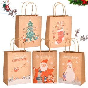 COGLARING 30Pcs Christmas Gift Bags Brown Kraft Paper Bag with Handles Bulk Heavy Duty for Xmas Gifts Holiday Party Favors Treat Goody Bags 7 * 3.8 * 9"