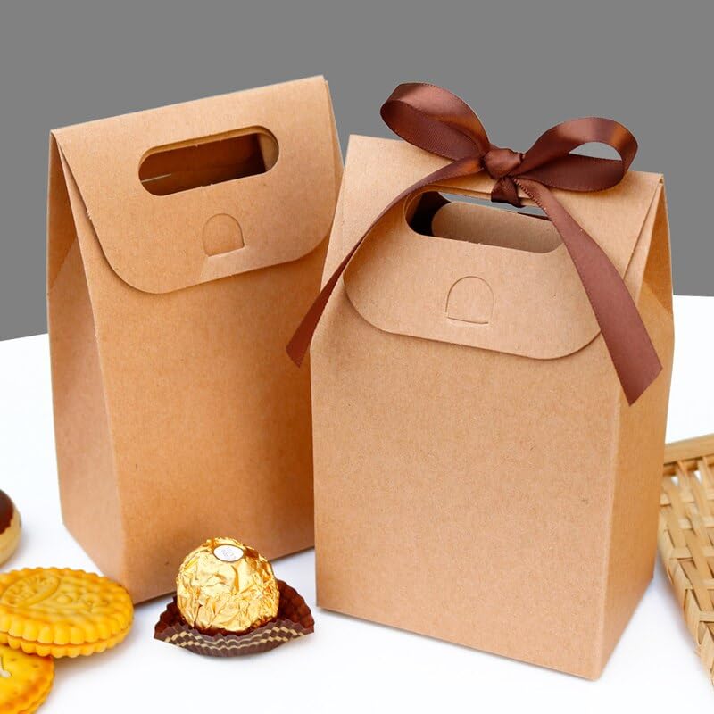 MODADA Gift Bags 2pcs Kraft Paper Bag Blank Gift Bag Boxes with Ribbon Party Favor Jewelry Cookie Candy Bags Wedding Favor