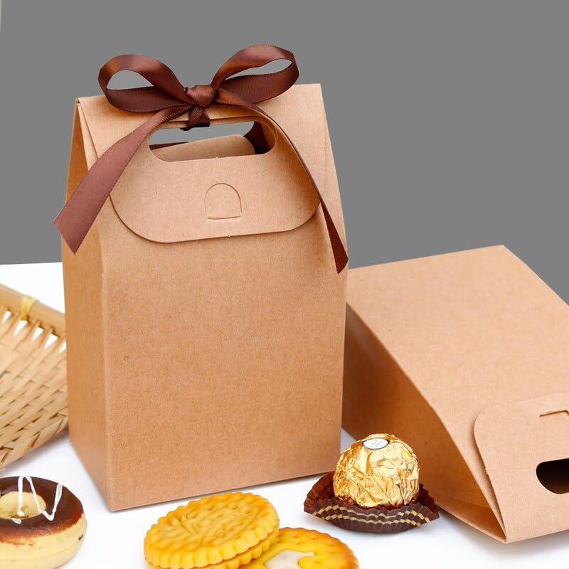 MODADA Gift Bags 2pcs Kraft Paper Bag Blank Gift Bag Boxes with Ribbon Party Favor Jewelry Cookie Candy Bags Wedding Favor