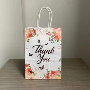 MODADA Gift Bags 12pcs Thank You Kraft Paper Portable Gift Bags Wedding Candy Bag Birthday Party Favors for Guests Clothing Takeaway Bag