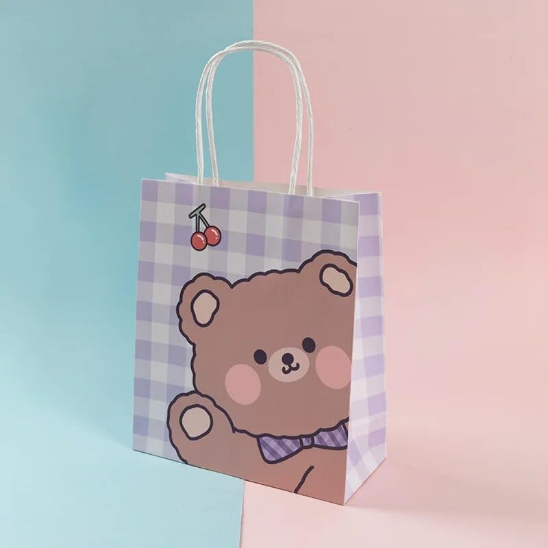 MODADA Gift Bags 10pcs White Cartoon Kraft Paper Gift Bag with Handles Birthday Wedding Packing Favor Shopping Bags Party Favor (Color : Purple Bear, Size : 18x21x8cm)