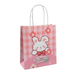 MODADA Gift Bags 10pcs White Cartoon Kraft Paper Gift Bag with Handles Birthday Wedding Packing Favor Shopping Bags Party Favor (Color : Purple Bear, Size : 18x21x8cm)