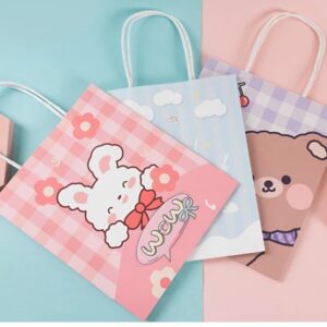 MODADA Gift Bags 10pcs White Cartoon Kraft Paper Gift Bag with Handles Birthday Wedding Packing Favor Shopping Bags Party Favor (Color : Purple Bear, Size : 18x21x8cm)