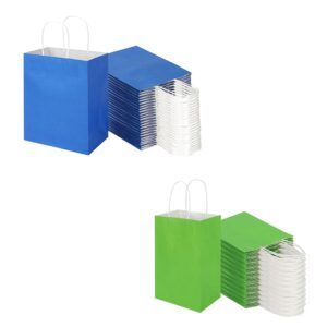 toovip each 100 pack medium blue & small green kraft paper gift wrap bags with handles bulk