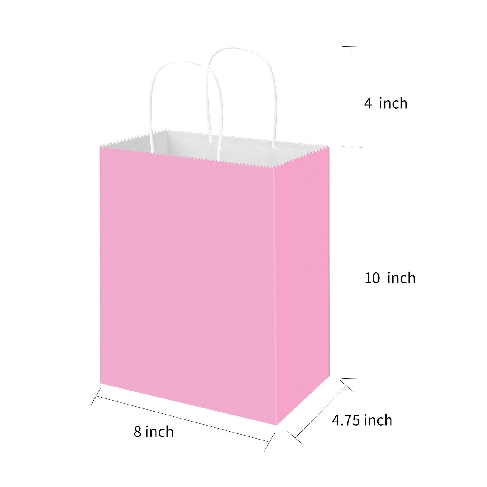 Toovip 100 Pack 8x4.75x10 Inch Medium Light Pink Kraft Paper Bags with Handles Bulk, Gift Wrap Bags for Favors Grocery Retail Party Birthday Shopping Business Goody Craft Merchandise Take Out Bags