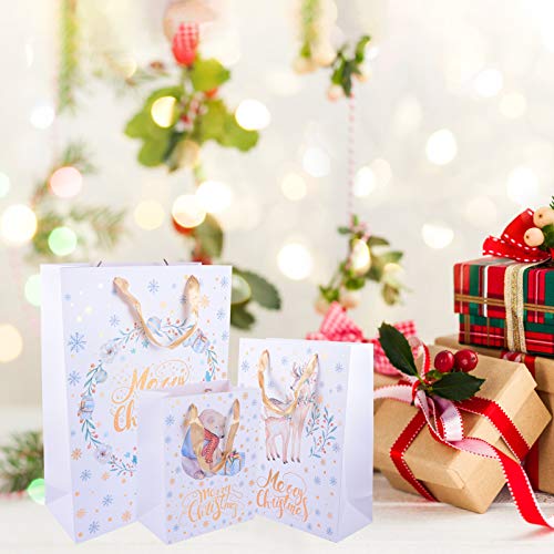 VAKUUM Bags 12pcs Christmas Kraft Gift Bags Xmas Paper Bags Merry Christmas Paper Bags Holiday Party Favors Supplies Paper Gift Bag