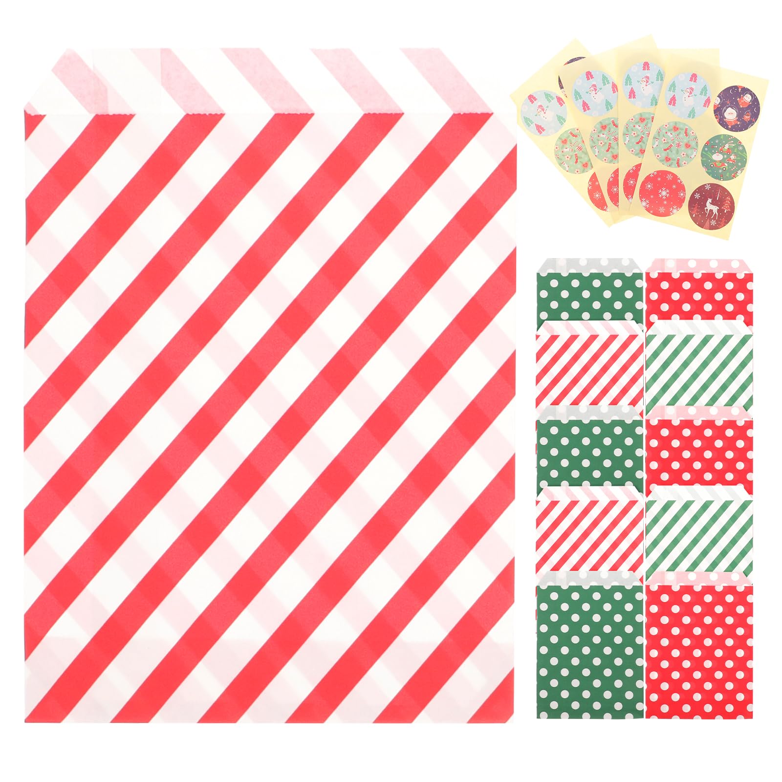 LUOZZY 24pcs Christmas Candy Bags Kraft Paper Xmas Gift Wrapping Papers with Stickers Christmas Cookie Bags Xmas Party Supplies