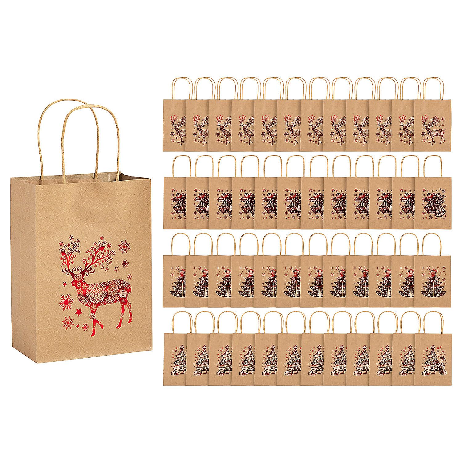 Fun Express Metallic Holiday Kraft Paper Gift Bags Medium Bulk 144 Pc