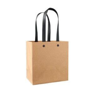 Gift Bags 12/24/48pcs Kraft Paper Portable Bags for Gift Special Paper Rivet Packaging Bag for Small Businesses Handbag (Color : Black, Size : M_48PCS)