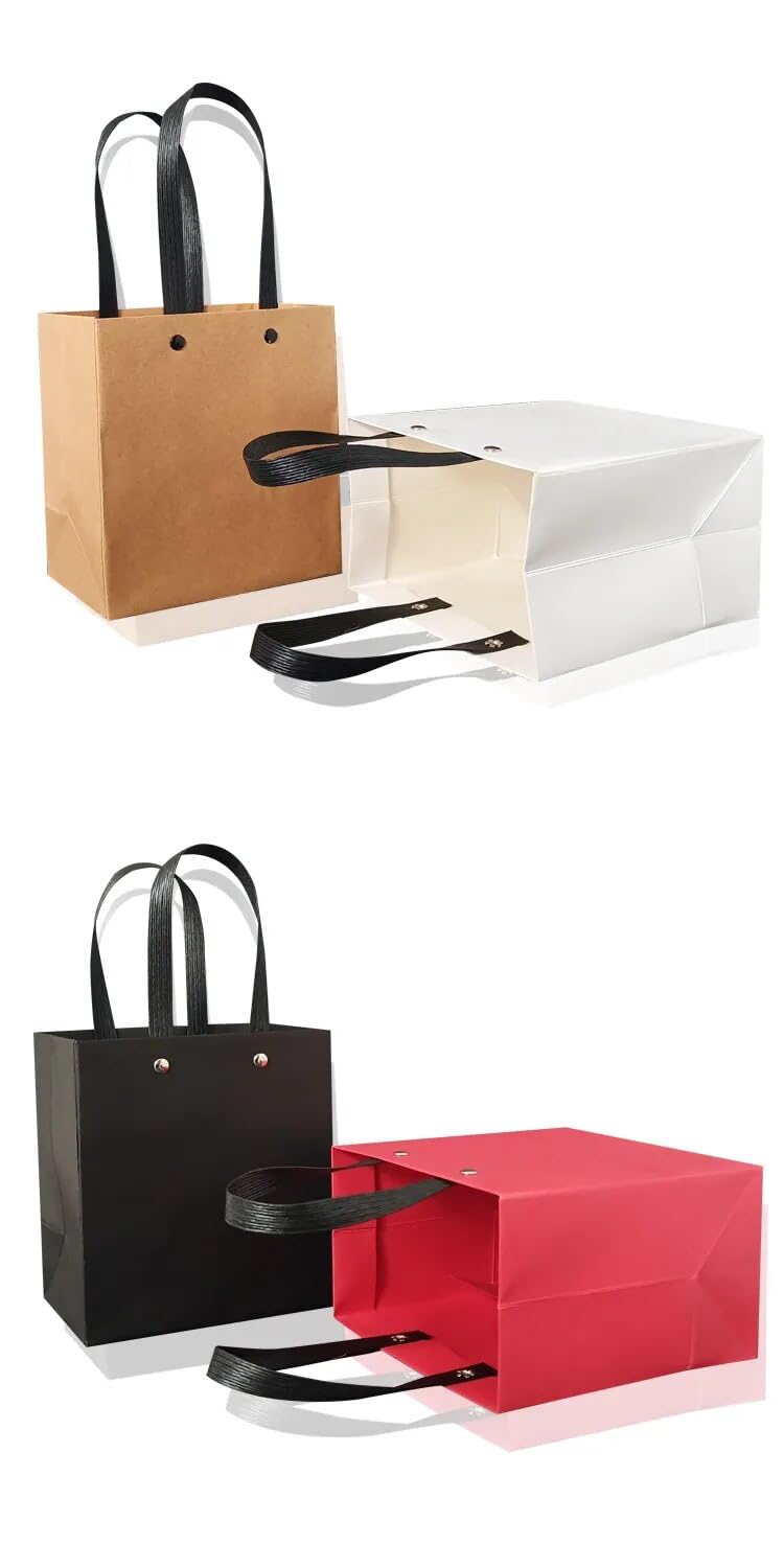 Gift Bags 12/24/48pcs Kraft Paper Portable Bags for Gift Special Paper Rivet Packaging Bag for Small Businesses Handbag (Color : Black, Size : M_48PCS)