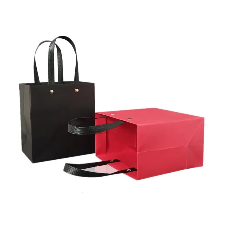 Gift Bags 12/24/48pcs Kraft Paper Portable Bags for Gift Special Paper Rivet Packaging Bag for Small Businesses Handbag (Color : Black, Size : M_48PCS)