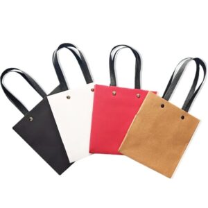 Gift Bags 12/24/48pcs Kraft Paper Portable Bags for Gift Special Paper Rivet Packaging Bag for Small Businesses Handbag (Color : Black, Size : M_48PCS)