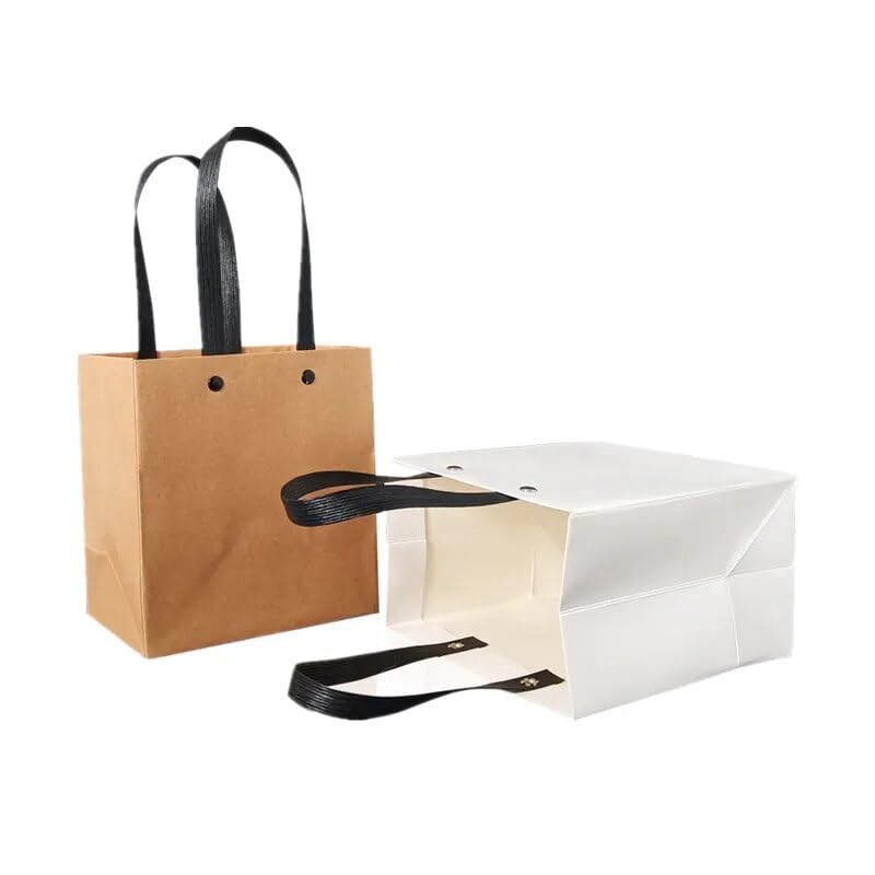 Gift Bags 12/24/48pcs Kraft Paper Portable Bags for Gift Special Paper Rivet Packaging Bag for Small Businesses Handbag (Color : Black, Size : M_48PCS)