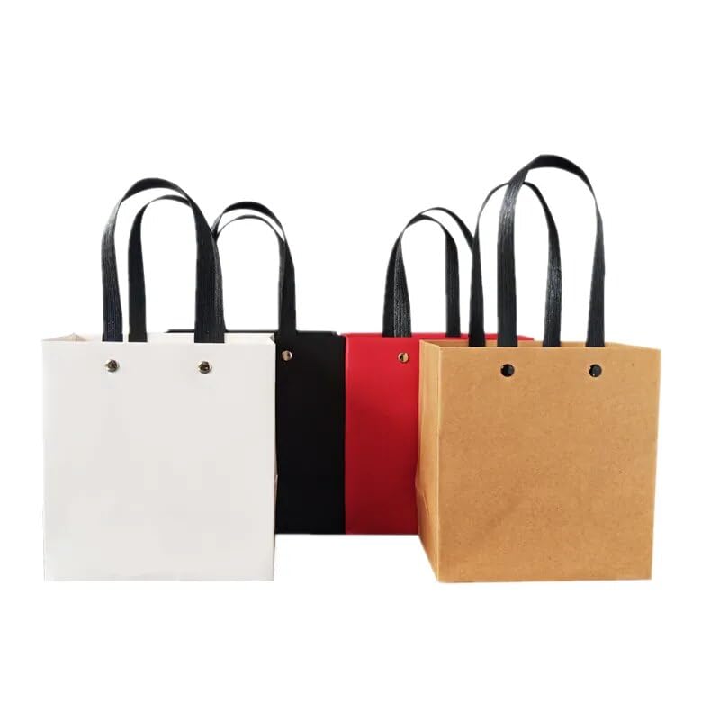 Gift Bags 12/24/48pcs Kraft Paper Portable Bags for Gift Special Paper Rivet Packaging Bag for Small Businesses Handbag (Color : Black, Size : M_48PCS)