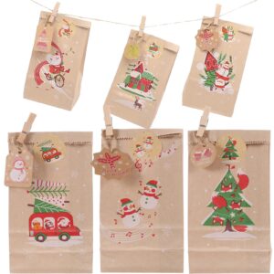 LUOZZY Bags Kraft Paper Xmas Cookies Bags Christmas Countdown Paper Bags Party Accessories