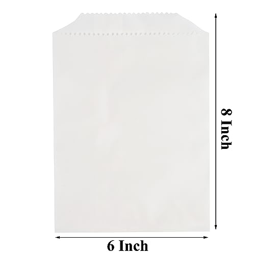 FOCCIUP100-Pack 6x8 Inches White Kraft Paper treat Bags Flat favor bag for Party Small Gift bag