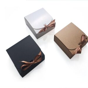 MODADA Gift Bags 10/20/50pcs Square Kraft Paper Clamshell Gift Packaging Box with Ribbon White Black Candy Box Wedding Favor Party Favor (Color : Black, Size : 10PCS_11.5X11.5X5CM)