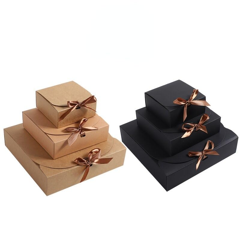 MODADA Gift Bags 10/20/50pcs Square Kraft Paper Clamshell Gift Packaging Box with Ribbon White Black Candy Box Wedding Favor Party Favor (Color : Black, Size : 10PCS_11.5X11.5X5CM)