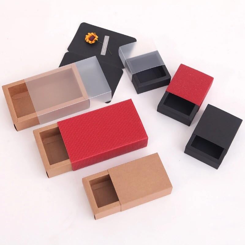MODADA Gift Bags 10Pcs Good Kraft Paper Gift Packing Box Wedding Party Cookie Candy Cake Boxes With Clear PVC Window Delicate Drawer Display (Color : A, Size : 10PCS_15X8X4CM)